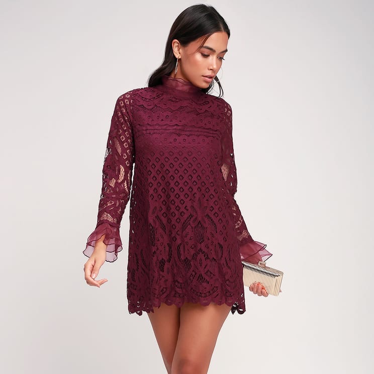 Lulus Lace Nwt Wine Mini Dress Sz Small